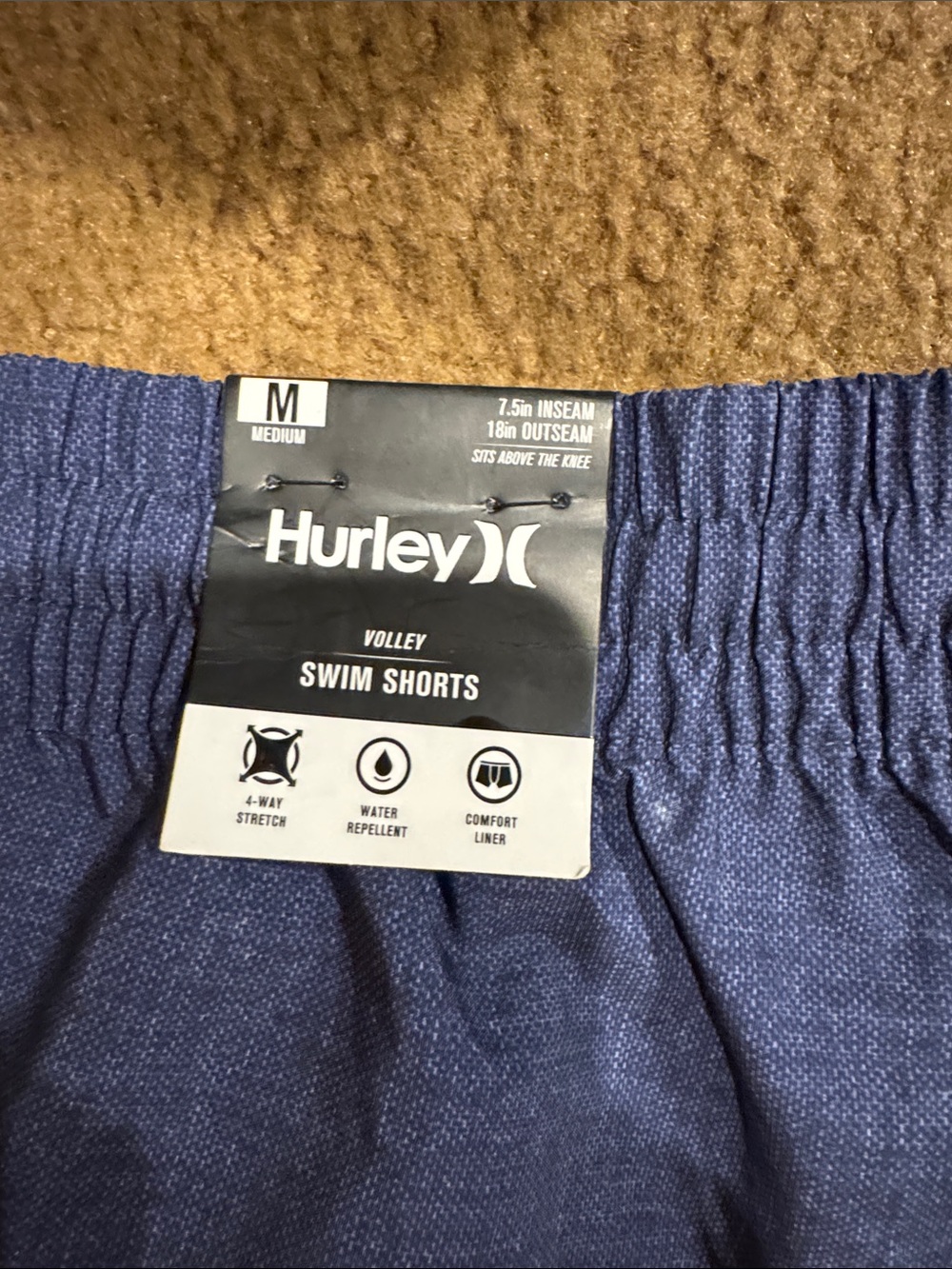 Hurley Men’s Red, Navy & Light Blue Striped Swim Trunks - Picture 5 of 6